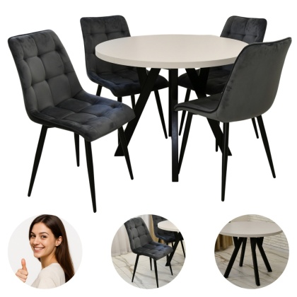 Okrągły stół do salonu, rozkładany stół Jaga różne wymiary z welurowymi krzesłami