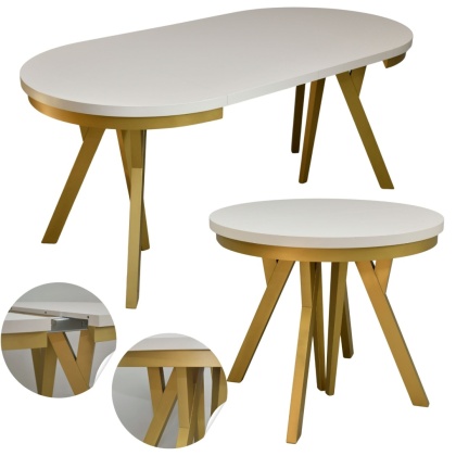 Rozkładany, okrągły stół na złotych nogach Golden Ray (wybierz wymiar)