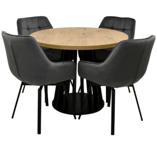 Rozkładany stół okrągły Lamel Fit + obrotowe krzesła welurowe EL-LU