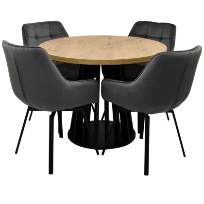 Rozkładany stół okrągły Lamel Fit + obrotowe krzesła welurowe EL-LU
