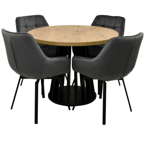 Rozkładany stół okrągły Lamel Fit + obrotowe krzesła welurowe EL-LU