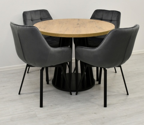 Rozkładany stół okrągły Lamel Fit + obrotowe krzesła welurowe EL-LU