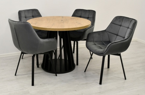 Rozkładany stół okrągły Lamel Fit + obrotowe krzesła welurowe EL-LU
