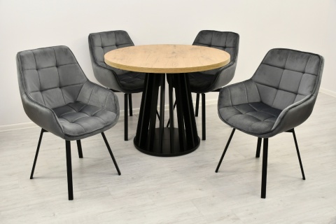 Rozkładany stół okrągły Lamel Fit + obrotowe krzesła welurowe EL-LU
