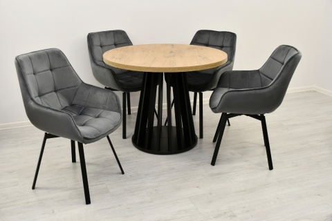 Rozkładany stół okrągły Lamel Fit + obrotowe krzesła welurowe EL-LU