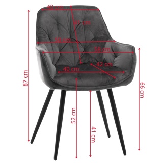 Zestaw 4 krzeseł Sino, krzesła z podłokietnikami, szare krzesła