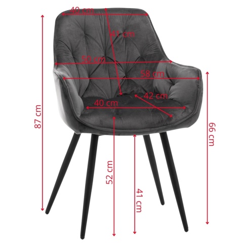 Zestaw 4 krzeseł Sino, krzesła z podłokietnikami, szare krzesła
