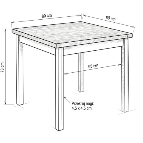 Mały stół kwadratowy Max 9 80x80, drewniane nogi